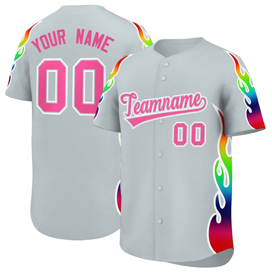 Custom Silver Graffiti Pattern Personalized Multicolored Flames Print Baseball Jersey | BuyFootballJersey