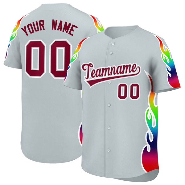 Custom Silver Graffiti Pattern Personalized Multicolored Flames Print Baseball Jersey | BuyFootballJersey