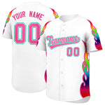 Custom White Graffiti Pattern Personalized Multicolored Flames Print Baseball Jersey | BuyFootballJersey