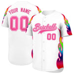 Custom White Graffiti Pattern Personalized Multicolored Flames Print Baseball Jersey | BuyFootballJersey