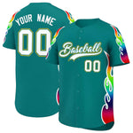 Custom Aqua Graffiti Pattern Personalized Multicolored Flames Print Baseball Jersey | BuyFootballJersey