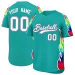 Custom Aqua Graffiti Pattern Personalized Multicolored Flames Print Baseball Jersey | BuyFootballJersey