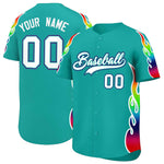Custom Aqua Graffiti Pattern Personalized Multicolored Flames Print Baseball Jersey | BuyFootballJersey