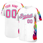 Custom White Graffiti Pattern Personalized Multicolored Flames Print Baseball Jersey | BuyFootballJersey