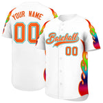Custom White Graffiti Pattern Personalized Multicolored Flames Print Baseball Jersey | BuyFootballJersey