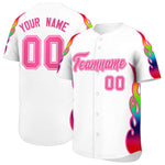 Custom White Graffiti Pattern Personalized Multicolored Flames Print Baseball Jersey | BuyFootballJersey