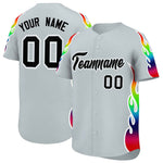 Custom Silver Graffiti Pattern Personalized Multicolored Flames Print Baseball Jersey | BuyFootballJersey