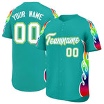 Custom Aqua Graffiti Pattern Personalized Multicolored Flames Print Baseball Jersey | BuyFootballJersey
