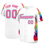 Custom White Graffiti Pattern Personalized Multicolored Flames Print Baseball Jersey | BuyFootballJersey