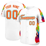 Custom White Graffiti Pattern Personalized Multicolored Flames Print Baseball Jersey | BuyFootballJersey