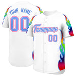 Custom White Graffiti Pattern Personalized Multicolored Flames Print Baseball Jersey | BuyFootballJersey