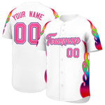 Custom White Graffiti Pattern Personalized Multicolored Flames Print Baseball Jersey | BuyFootballJersey
