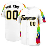 Custom White Graffiti Pattern Personalized Multicolored Flames Print Baseball Jersey | BuyFootballJersey