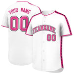 Custom White Pink Color Block Personalized Side Dotted Line Baseball Jersey | BuyFootballJersey