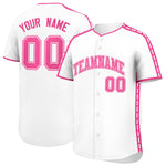 Custom White Pink Color Block Personalized Side Dotted Line Baseball Jersey | BuyFootballJersey