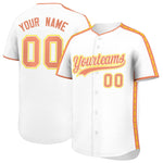 Custom White Light Orange Color Block Personalized Side Dotted Line Baseball Jersey | BuyFootballJersey