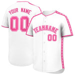 Custom White Pink Color Block Personalized Side Dotted Line Baseball Jersey | BuyFootballJersey