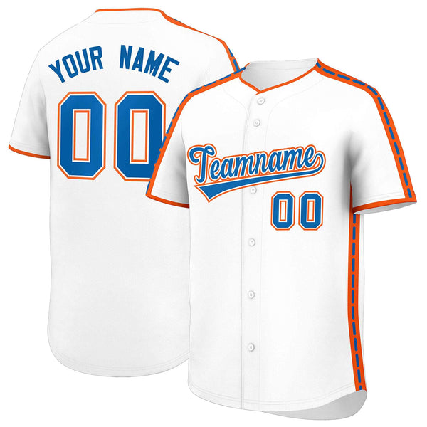 Custom White Orange Color Block Personalized Side Dotted Line Baseball Jersey | BuyFootballJersey