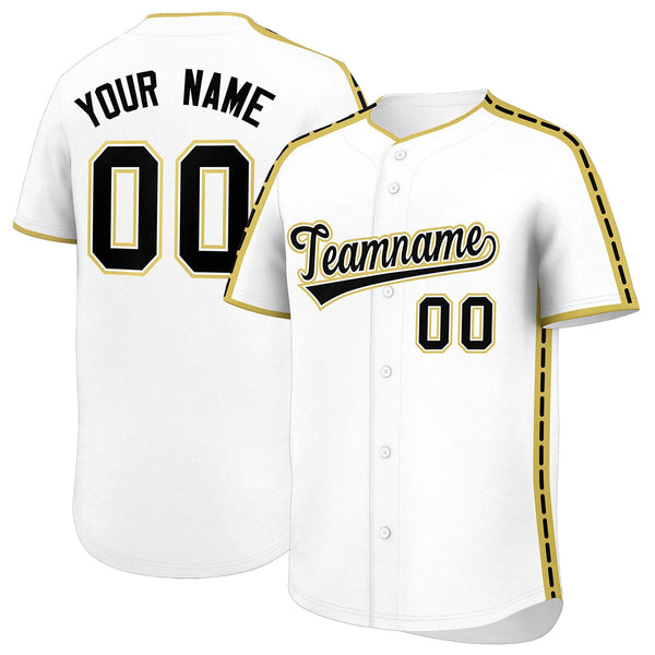 Custom White Old Gold Color Block Personalized Side Dotted Line Baseball Jersey | BuyFootballJersey
