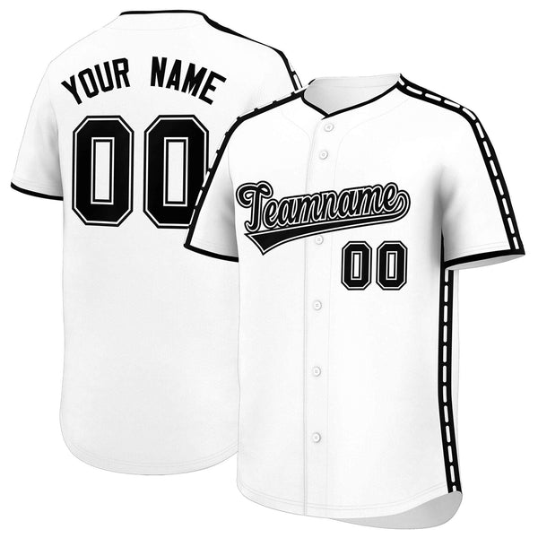 Custom White Black Color Block Personalized Side Dotted Line Baseball Jersey | BuyFootballJersey