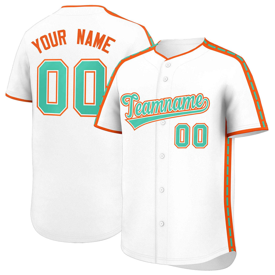 Custom White Orange Color Block Personalized Side Dotted Line Baseball Jersey | BuyFootballJersey