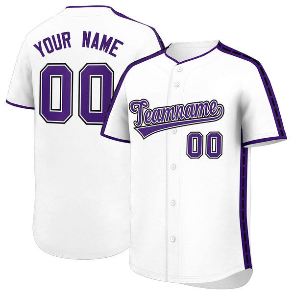 Custom White Purple Color Block Personalized Side Dotted Line Baseball Jersey | BuyFootballJersey