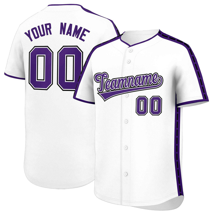 Custom White Purple Color Block Personalized Side Dotted Line Baseball Jersey | BuyFootballJersey
