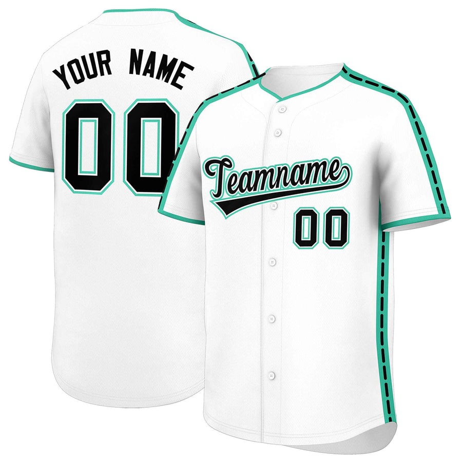 Custom White Bright Green Color Block Personalized Side Dotted Line Baseball Jersey | BuyFootballJersey