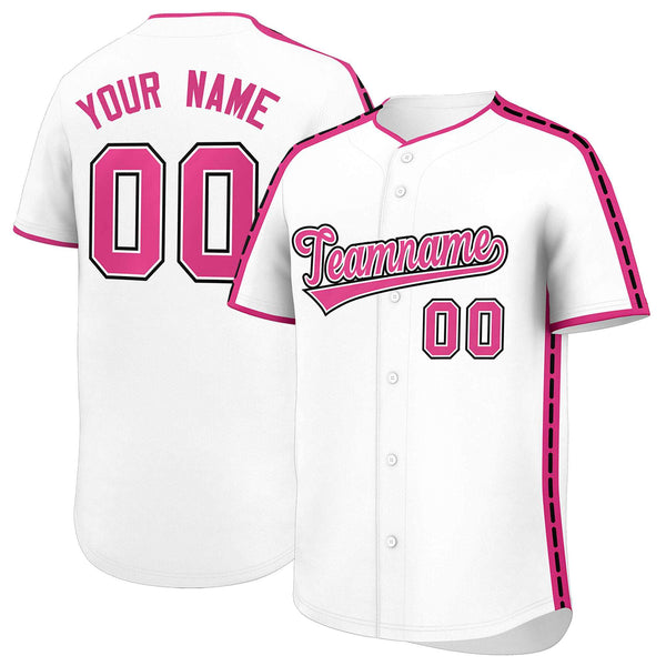 Custom White Pink Color Block Personalized Side Dotted Line Baseball Jersey | BuyFootballJersey