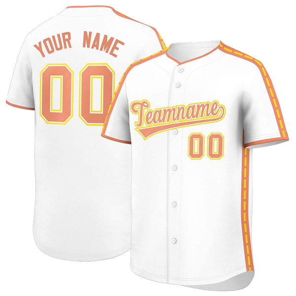 Custom White Light Orange Color Block Personalized Side Dotted Line Baseball Jersey | BuyFootballJersey