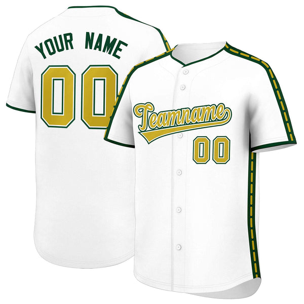 Custom White Green Color Block Personalized Side Dotted Line Baseball Jersey | BuyFootballJersey