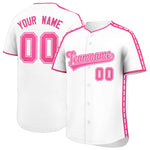 Custom White Pink Color Block Personalized Side Dotted Line Baseball Jersey | BuyFootballJersey