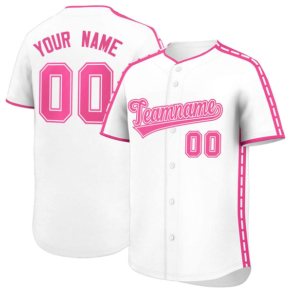 Custom White Pink Color Block Personalized Side Dotted Line Baseball Jersey | BuyFootballJersey