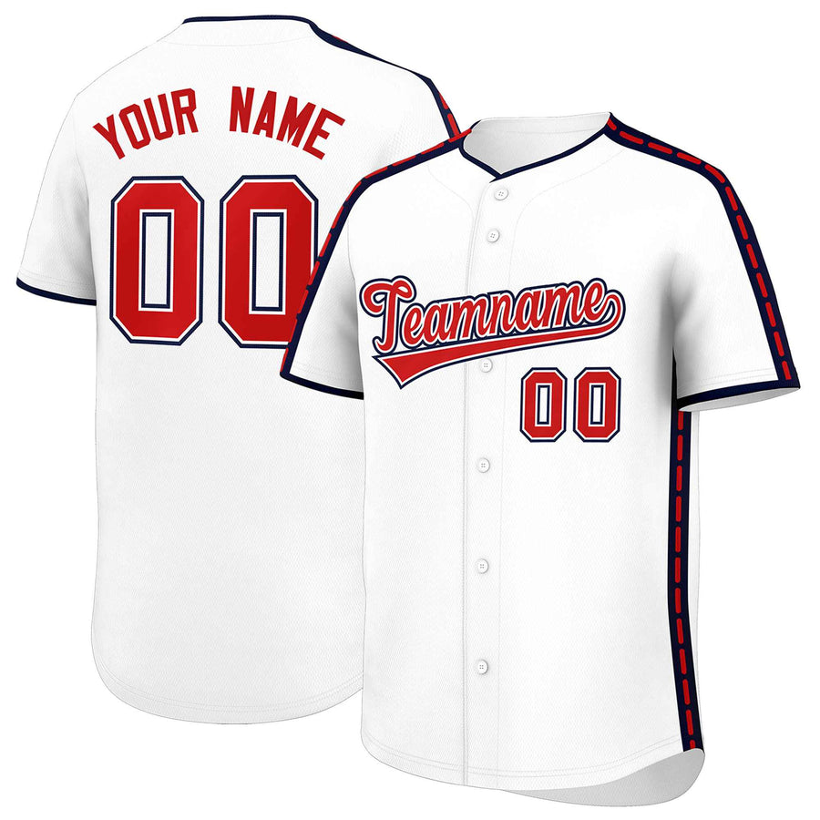 Custom White Navy Color Block Personalized Side Dotted Line Baseball Jersey | BuyFootballJersey