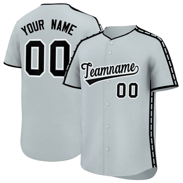 Custom Silver Black Color Block Personalized Side Dotted Line Baseball Jersey | BuyFootballJersey