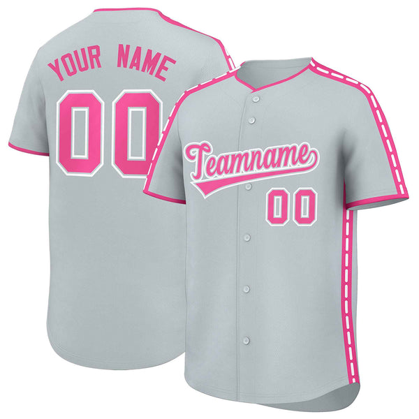 Custom Silver Pink Color Block Personalized Side Dotted Line Baseball Jersey | BuyFootballJersey