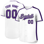 Custom White Purple Color Block Personalized Side Dotted Line Baseball Jersey | BuyFootballJersey