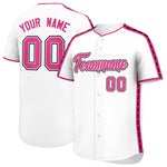 Custom White Pink Color Block Personalized Side Dotted Line Baseball Jersey | BuyFootballJersey