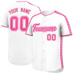 Custom White Pink Color Block Personalized Side Dotted Line Baseball Jersey | BuyFootballJersey