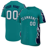 Custom Teal Navy Side Flame Outline Pattern Sports Uniform Basetball Jersey | BuyFootballJersey