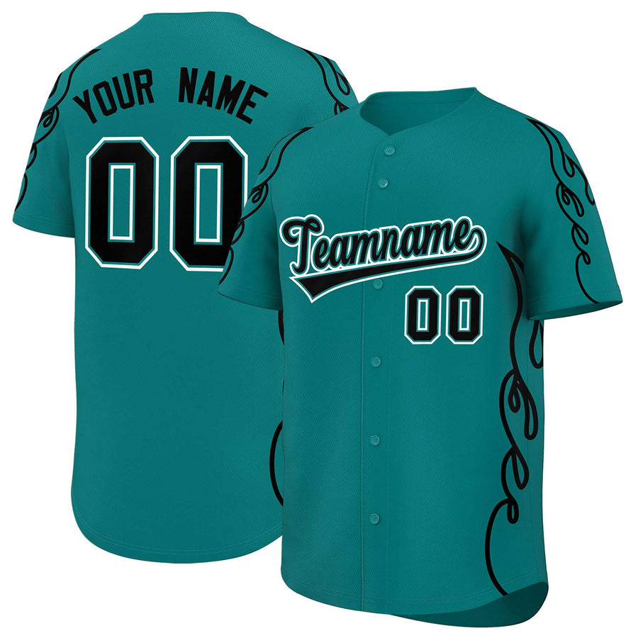 Custom Teal Black Side Flame Outline Pattern Sports Uniform Basetball Jersey | BuyFootballJersey