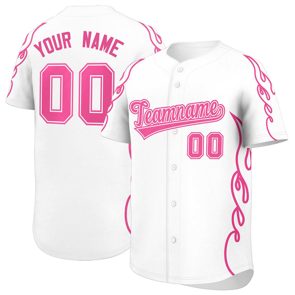 Custom White Pink Side Flame Outline Pattern Sports Uniform Basetball Jersey | BuyFootballJersey