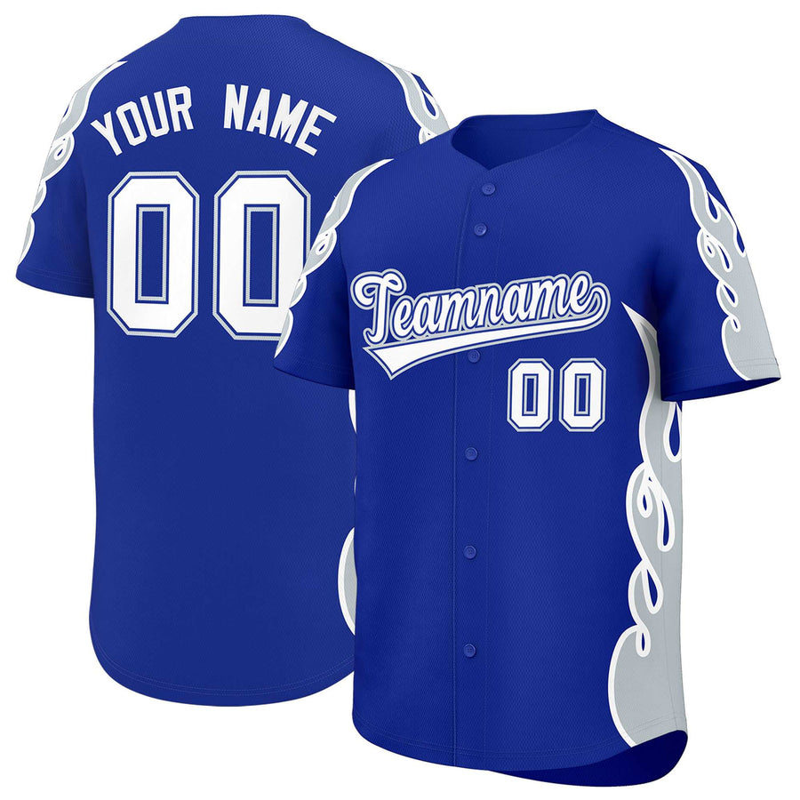 Custom Royal Silver Side Flame Outline Pattern Sports Uniform Basetball Jersey | BuyFootballJersey