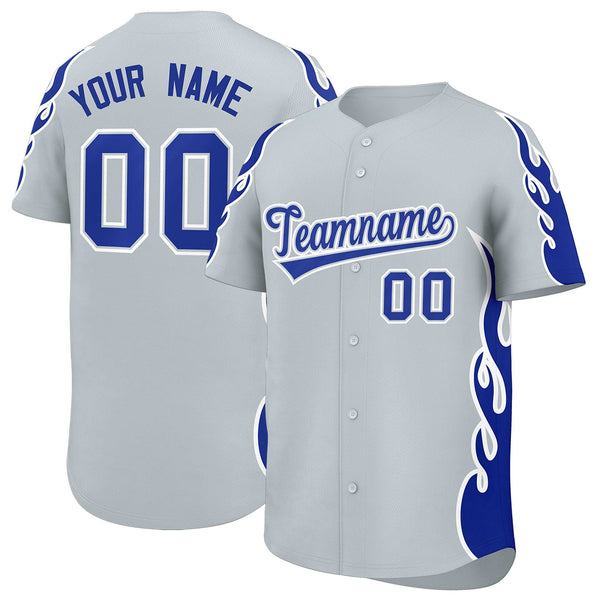 Custom Silver Royal Side Flame Outline Pattern Sports Uniform Basetball Jersey | BuyFootballJersey