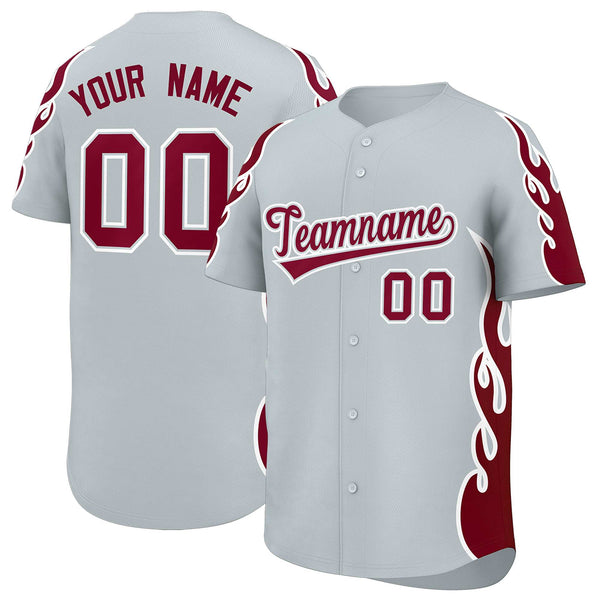 Custom Silver Crimson Side Flame Outline Pattern Sports Uniform Basetball Jersey | BuyFootballJersey