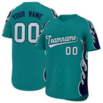 Custom Teal Navy Side Flame Outline Pattern Sports Uniform Basetball Jersey | BuyFootballJersey