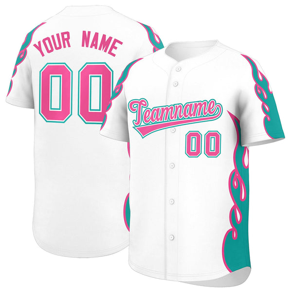 Custom White Aqua Side Flame Outline Pattern Sports Uniform Basetball Jersey | BuyFootballJersey