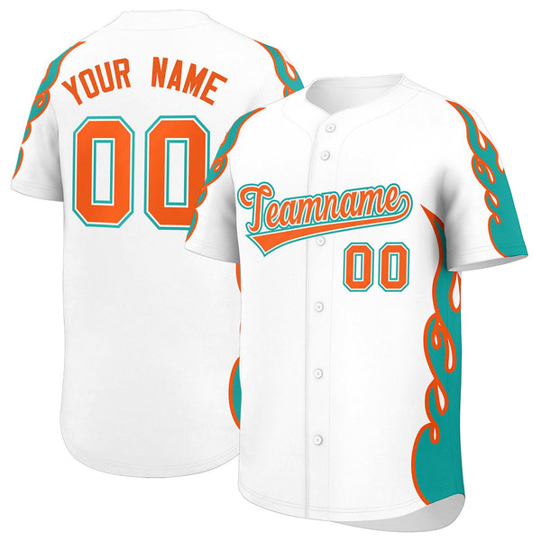 Custom White Aqua Side Flame Outline Pattern Sports Uniform Basetball Jersey | BuyFootballJersey