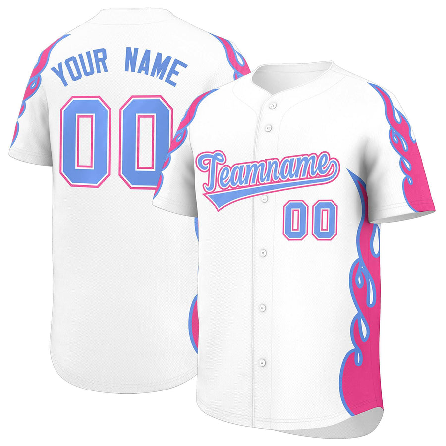Custom White Pink Side Flame Outline Pattern Sports Uniform Basetball Jersey | BuyFootballJersey