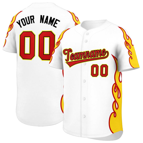 Custom White Gold Side Flame Outline Pattern Sports Uniform Basetball Jersey | BuyFootballJersey